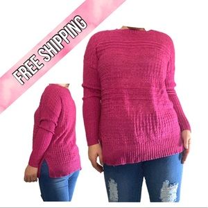 wild fable split hem pullover sweater - hot pink
